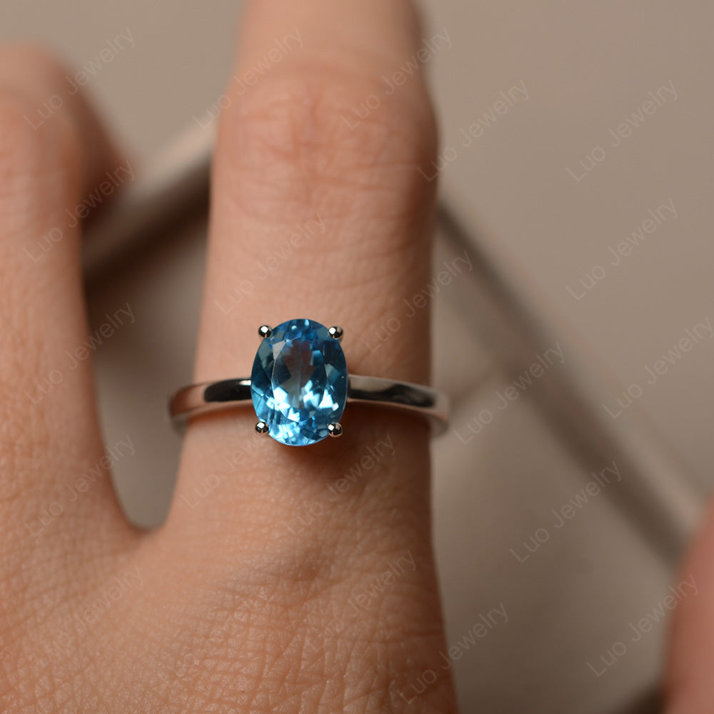 Oval Swiss Blue Topaz Solitaire Engagement Ring - LUO Jewelry