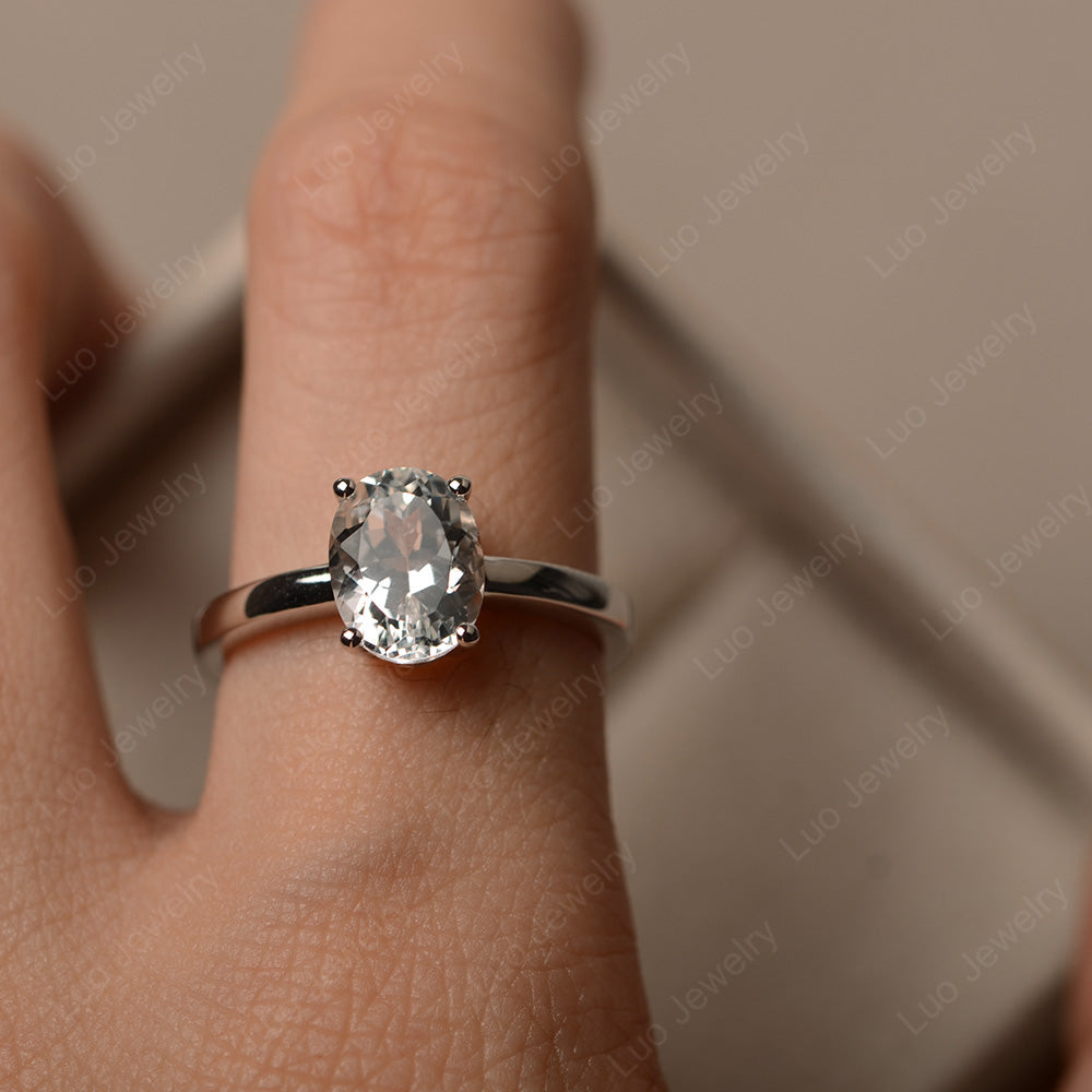 Oval White Topaz Solitaire Engagement Ring - LUO Jewelry