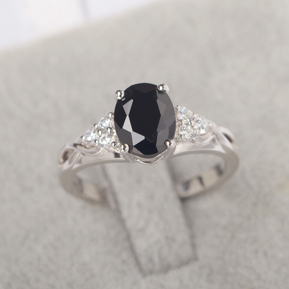 Black Stone Ring Oval Cut Engagement Ring Gold - LUO Jewelry