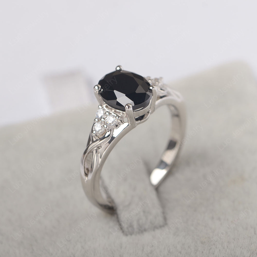 Black Stone Ring Oval Cut Engagement Ring Gold - LUO Jewelry