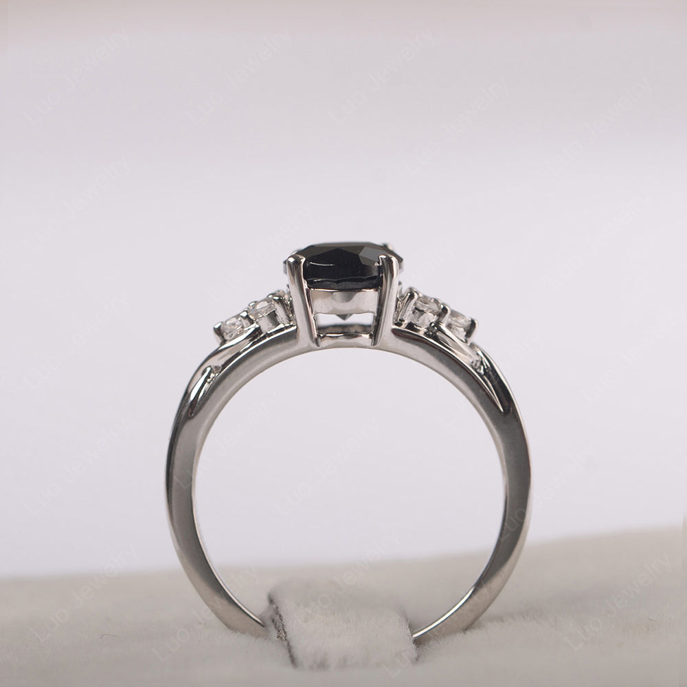 Black Stone Ring Oval Cut Engagement Ring Gold - LUO Jewelry