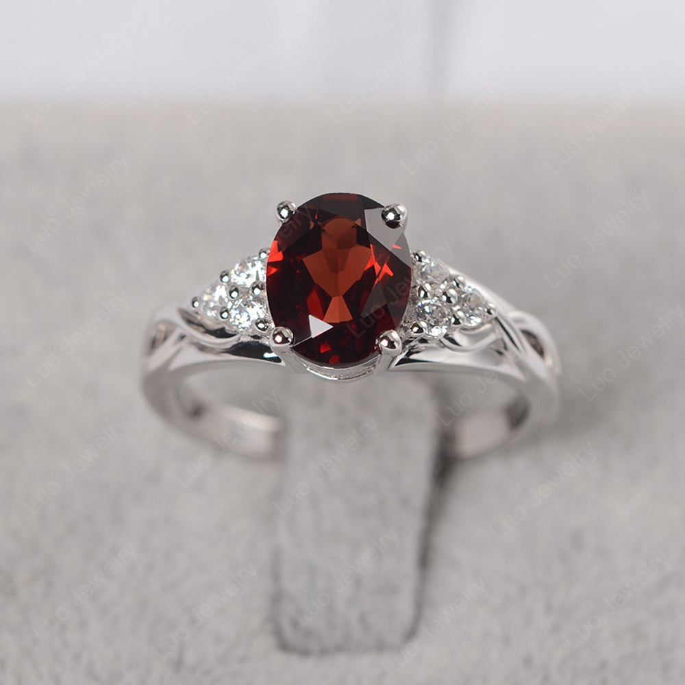 Garnet Ring Oval Cut Engagement Ring Gold - LUO Jewelry