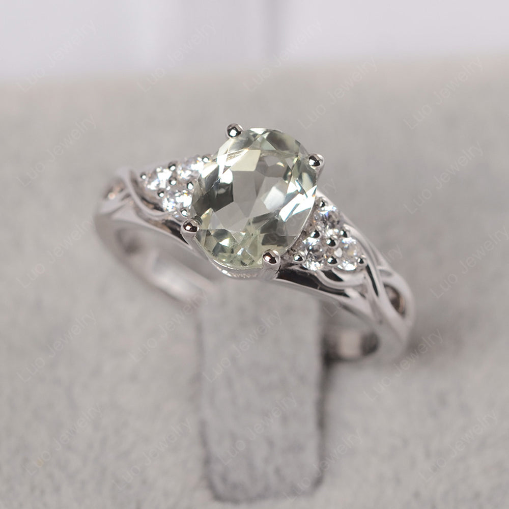 Green Amethyst Ring Oval Cut Engagement Ring Gold - LUO Jewelry