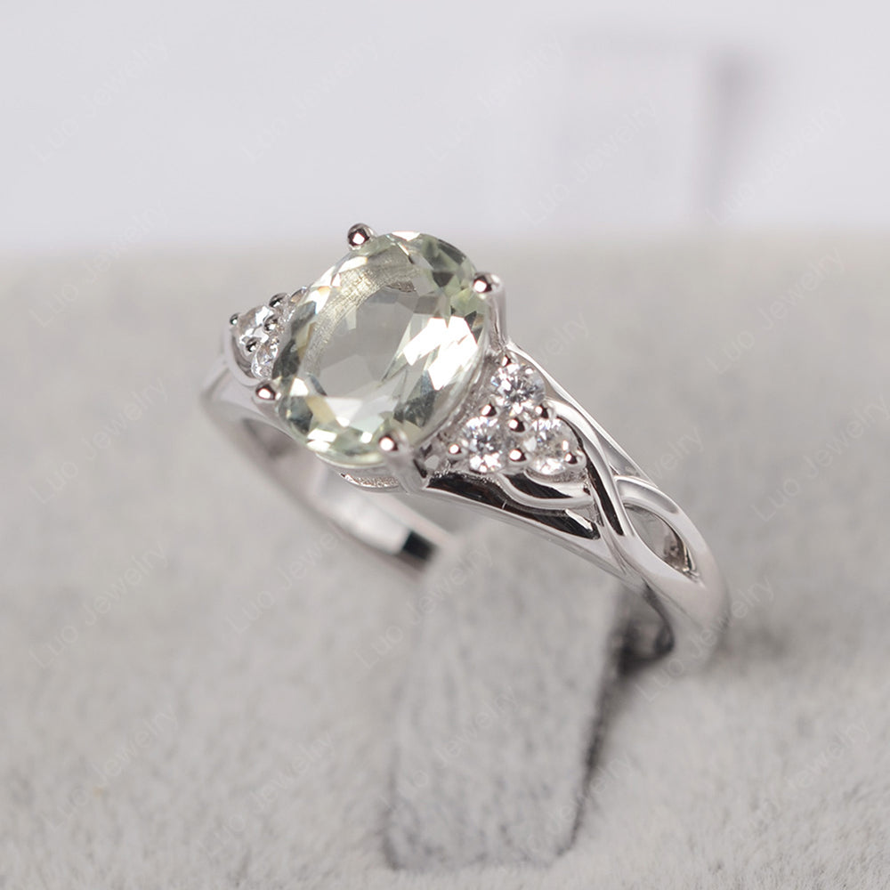 Green Amethyst Ring Oval Cut Engagement Ring Gold - LUO Jewelry