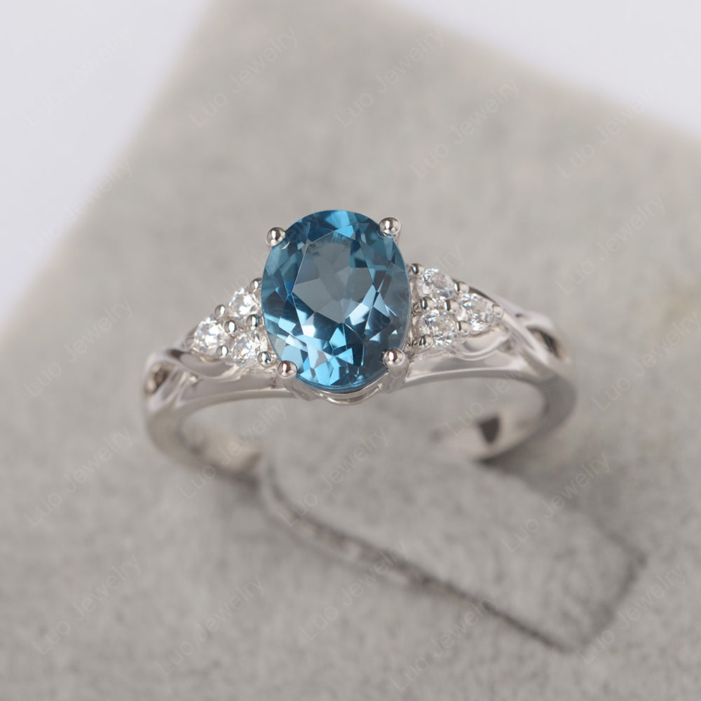 London Blue Topaz Ring Oval Cut Engagement Ring Gold - LUO Jewelry