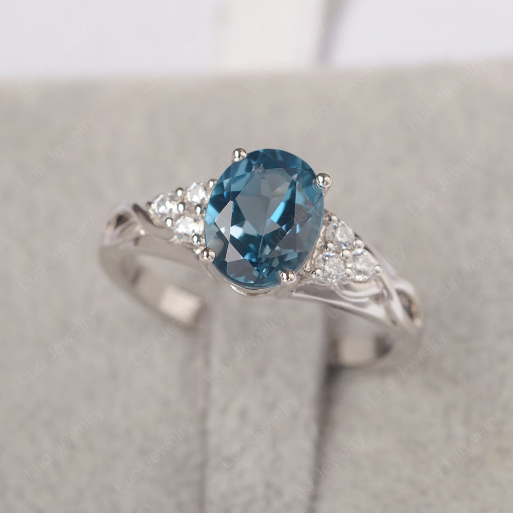 London Blue Topaz Ring Oval Cut Engagement Ring Gold - LUO Jewelry