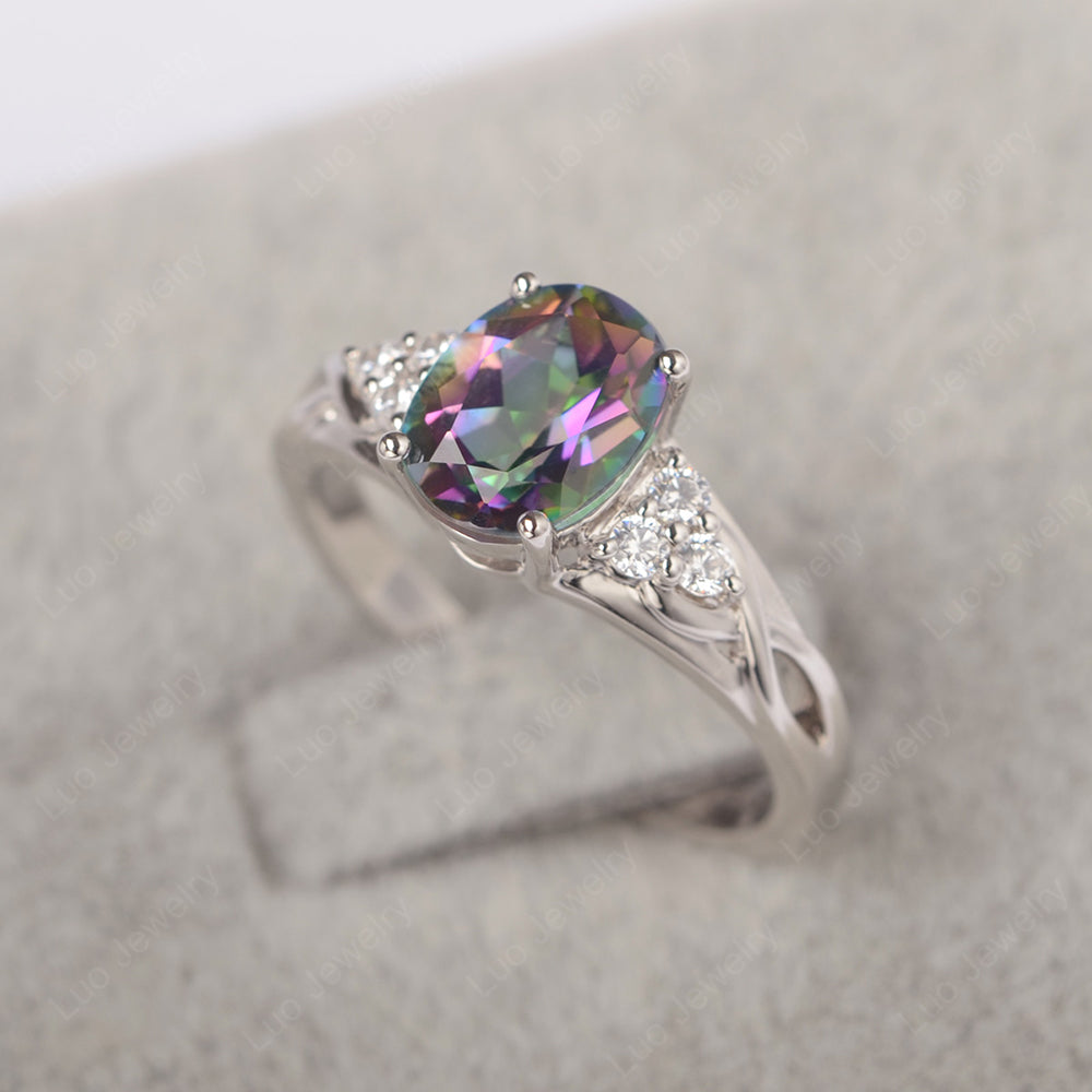Mystic Topaz Ring Oval Cut Engagement Ring Gold - LUO Jewelry