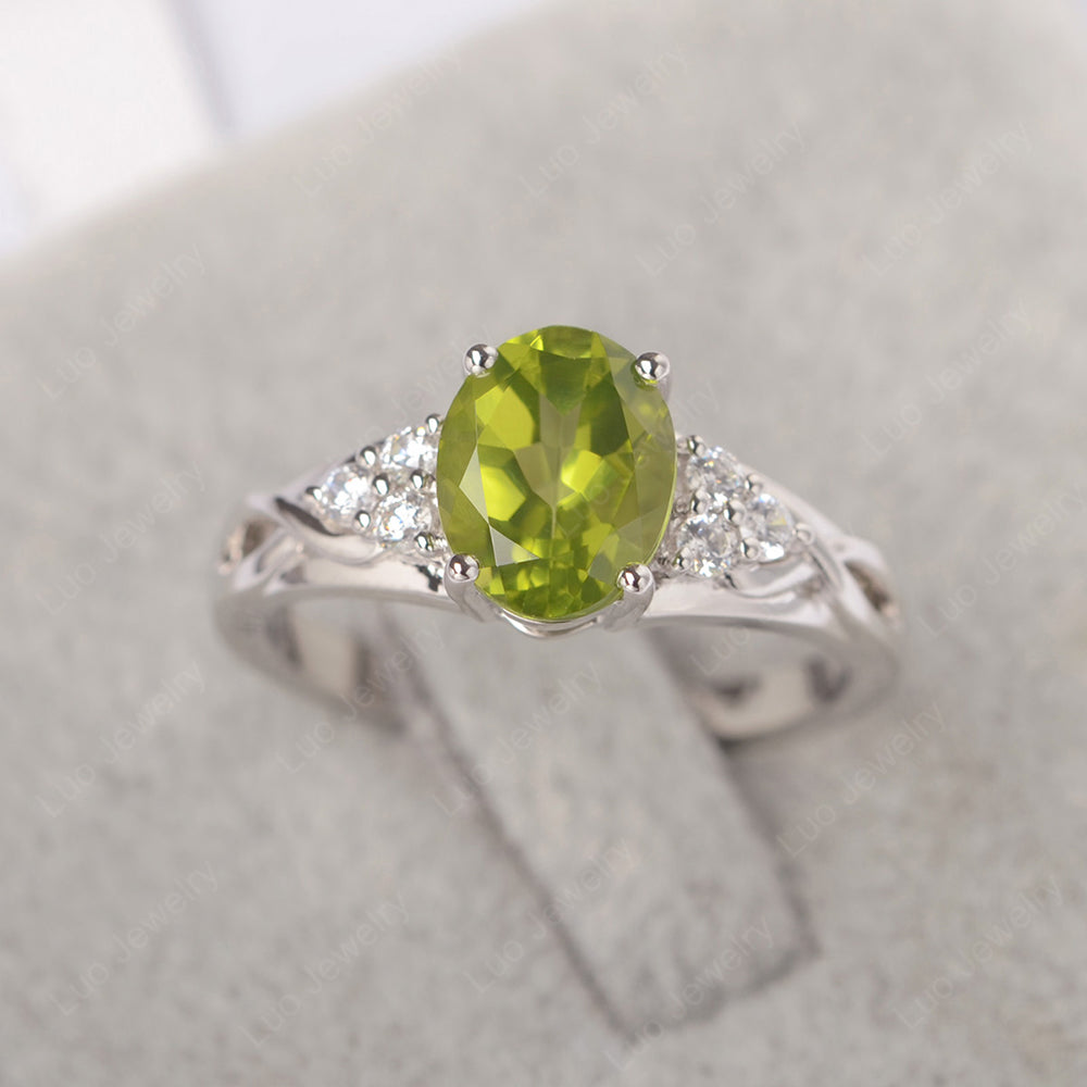 Peridot Ring Oval Cut Engagement Ring Gold - LUO Jewelry
