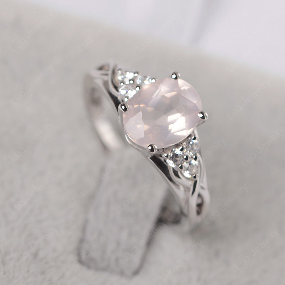 Rose Quartz Ring Oval Cut Engagement Ring Gold - LUO Jewelry