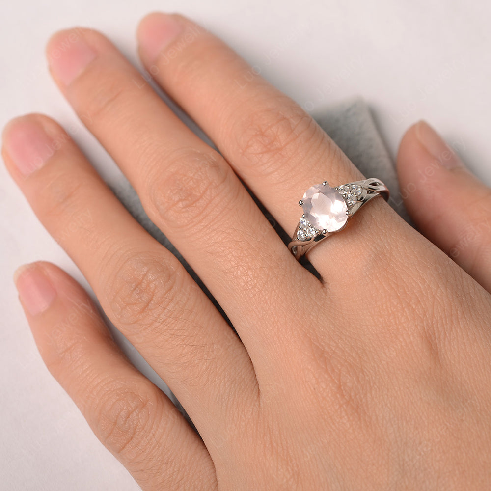 Rose Quartz Ring Oval Cut Engagement Ring Gold - LUO Jewelry