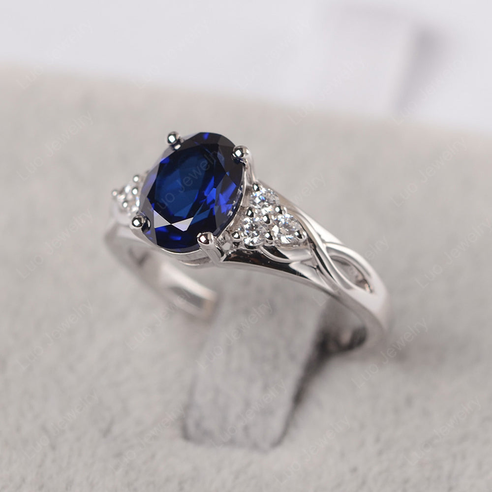 Lab Sapphire Ring Oval Cut Engagement Ring Gold - LUO Jewelry