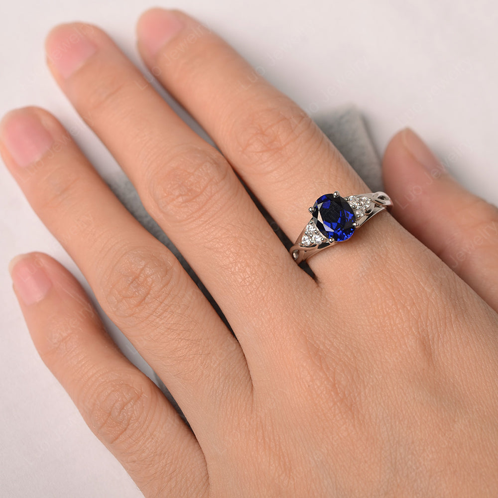 Lab Sapphire Ring Oval Cut Engagement Ring Gold - LUO Jewelry