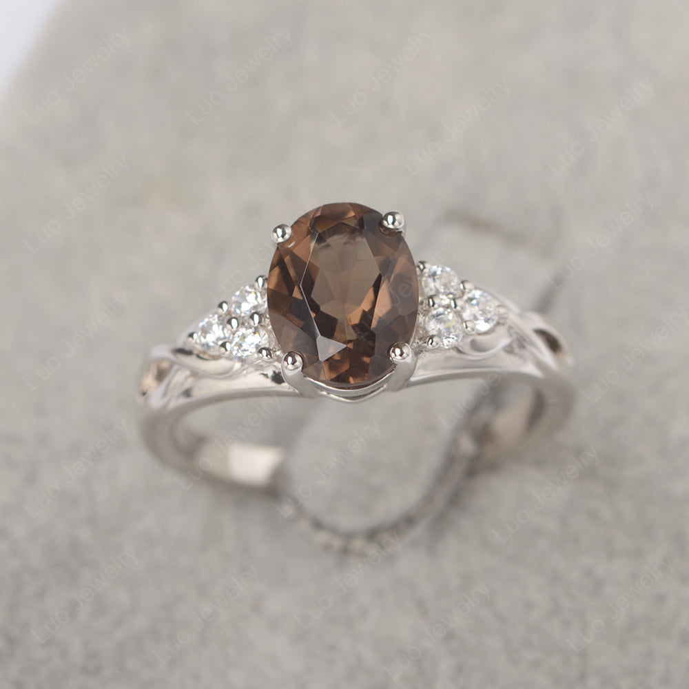 Smoky Quartz  Ring Oval Cut Engagement Ring Gold - LUO Jewelry
