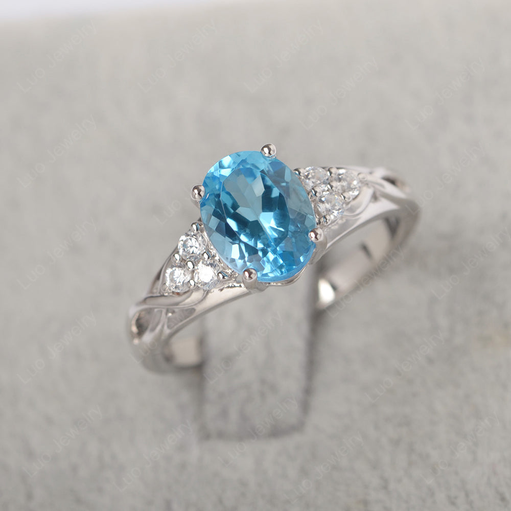 Swiss Blue Topaz Ring Oval Cut Engagement Ring Gold - LUO Jewelry