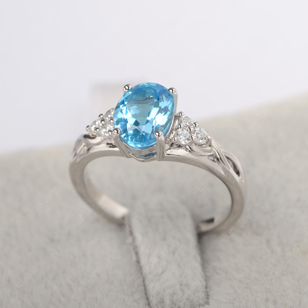 Swiss Blue Topaz Ring Oval Cut Engagement Ring Gold - LUO Jewelry