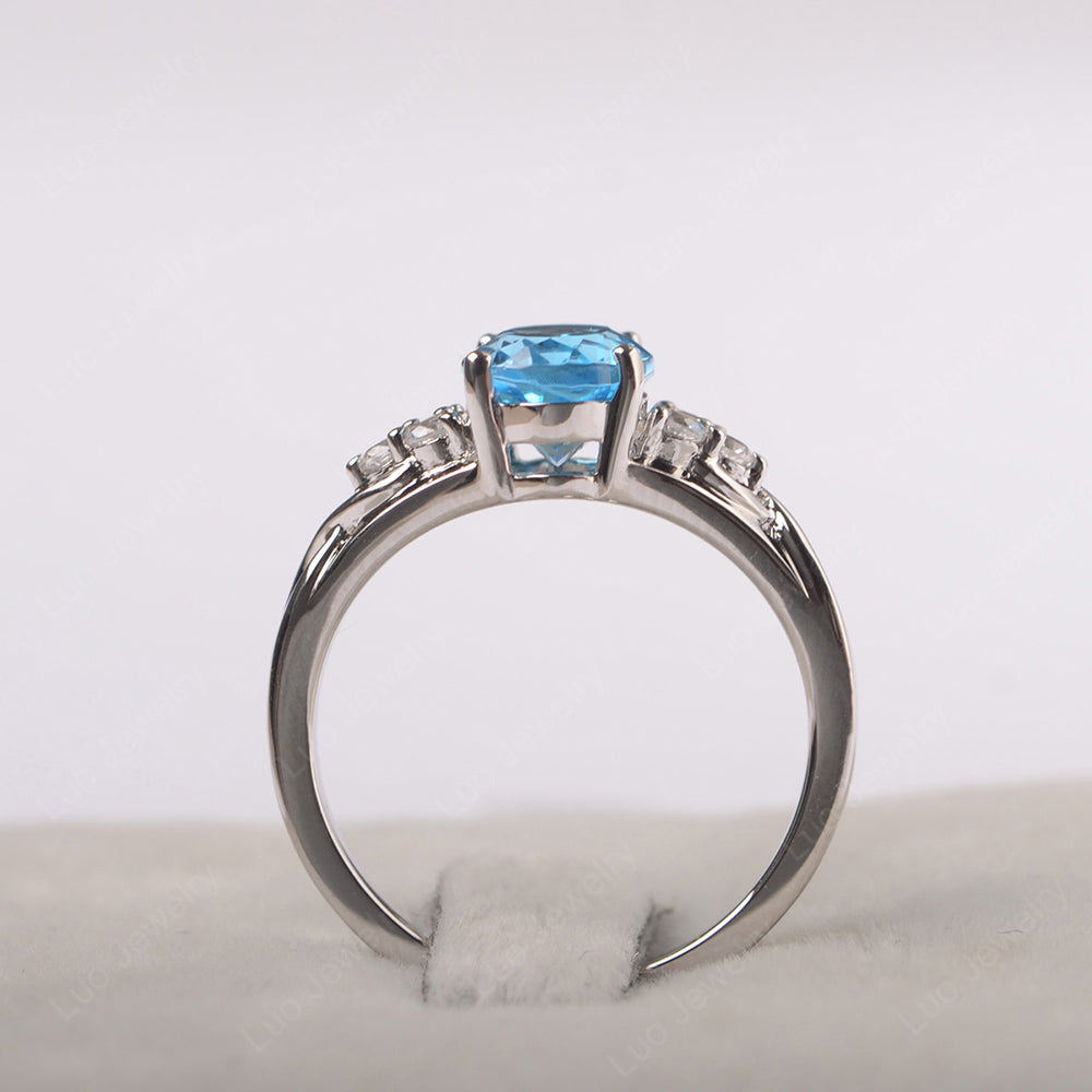 Swiss Blue Topaz Ring Oval Cut Engagement Ring Gold - LUO Jewelry