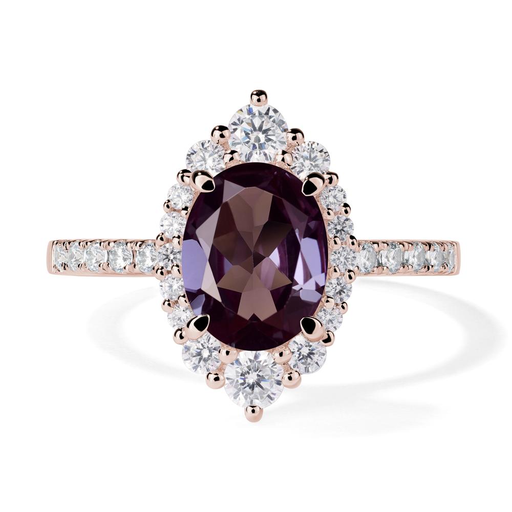 Lab Alexandrite Ring Halo Engagement Ring - LUO Jewelry #metal_14k rose gold