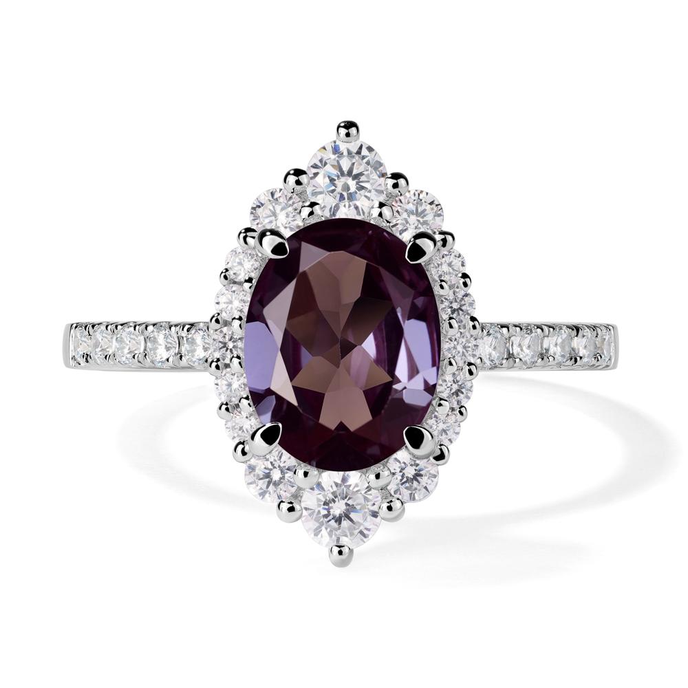 Lab Alexandrite Ring Halo Engagement Ring - LUO Jewelry #metal_14k white gold