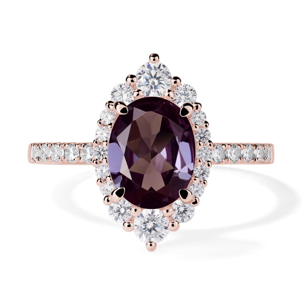 Lab Alexandrite Ring Halo Engagement Ring - LUO Jewelry #metal_18k rose gold