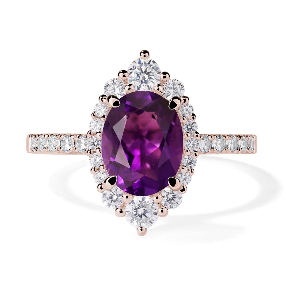 Amethyst Ring Halo Engagement Ring - LUO Jewelry #metal_14k rose gold