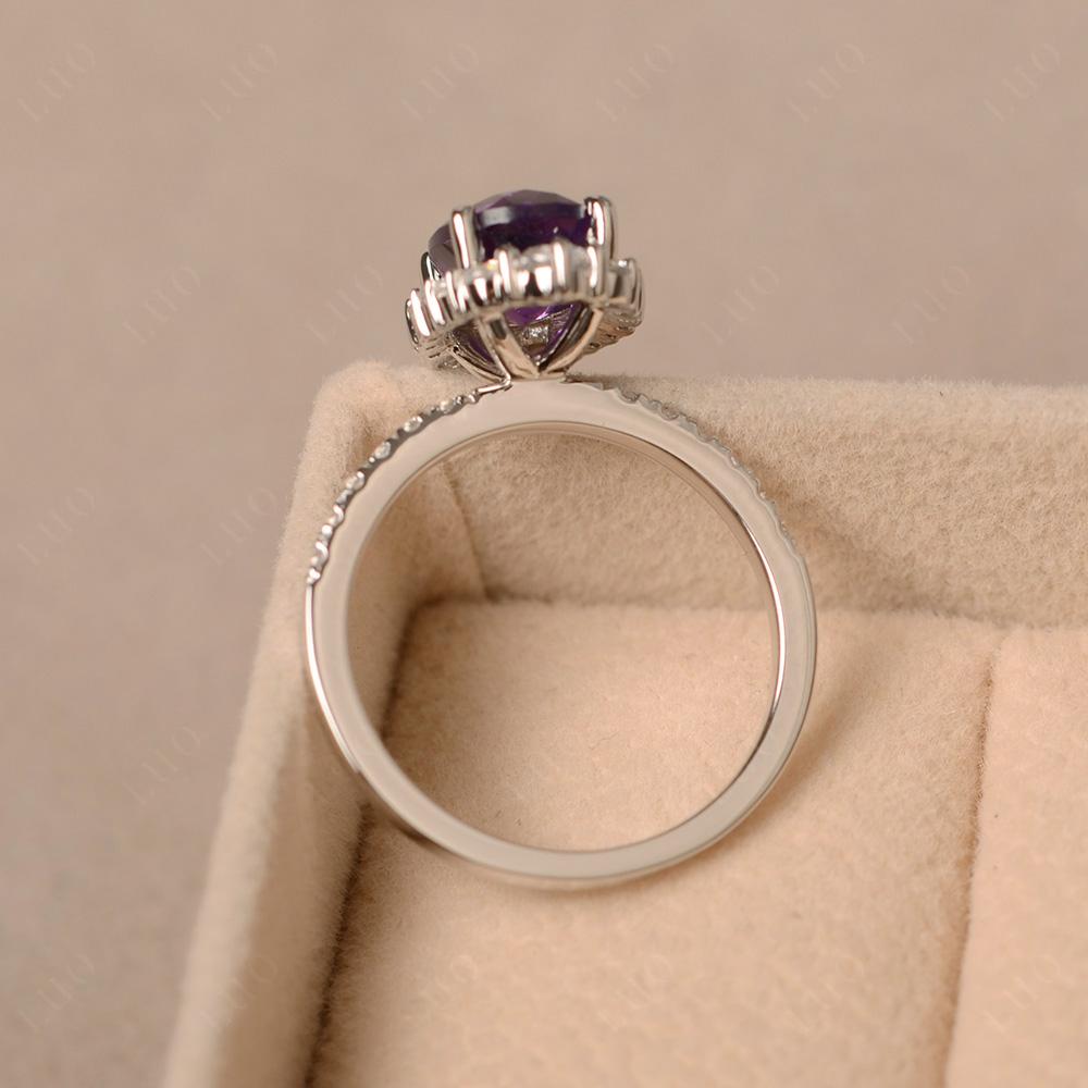 Amethyst Ring Halo Engagement Ring - LUO Jewelry