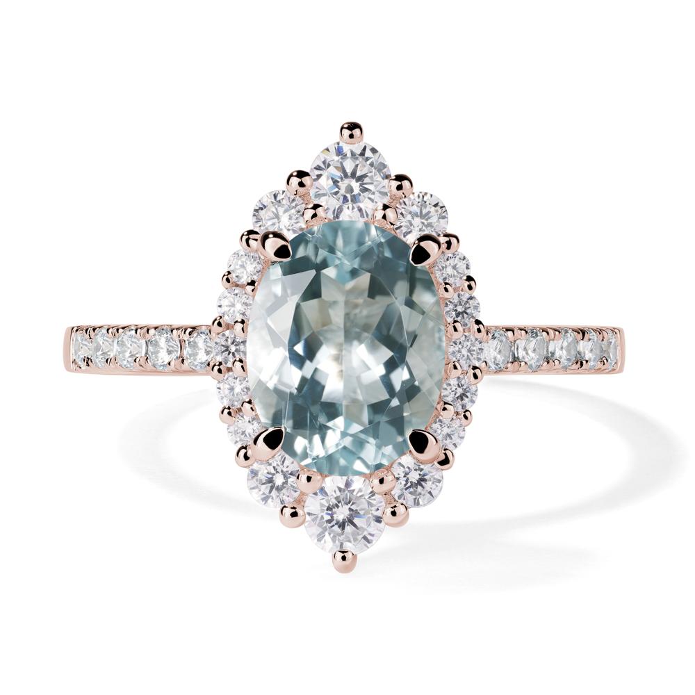 Aquamarine Ring Halo Engagement Ring - LUO Jewelry #metal_14k rose gold