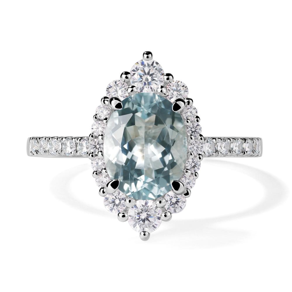 Aquamarine Ring Halo Engagement Ring - LUO Jewelry #metal_14k white gold