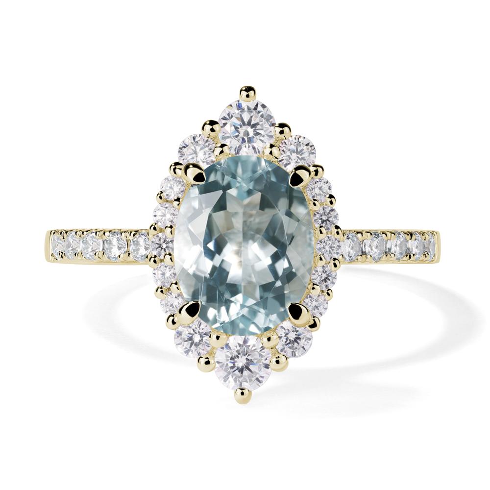 Aquamarine Ring Halo Engagement Ring - LUO Jewelry #metal_14k yellow gold