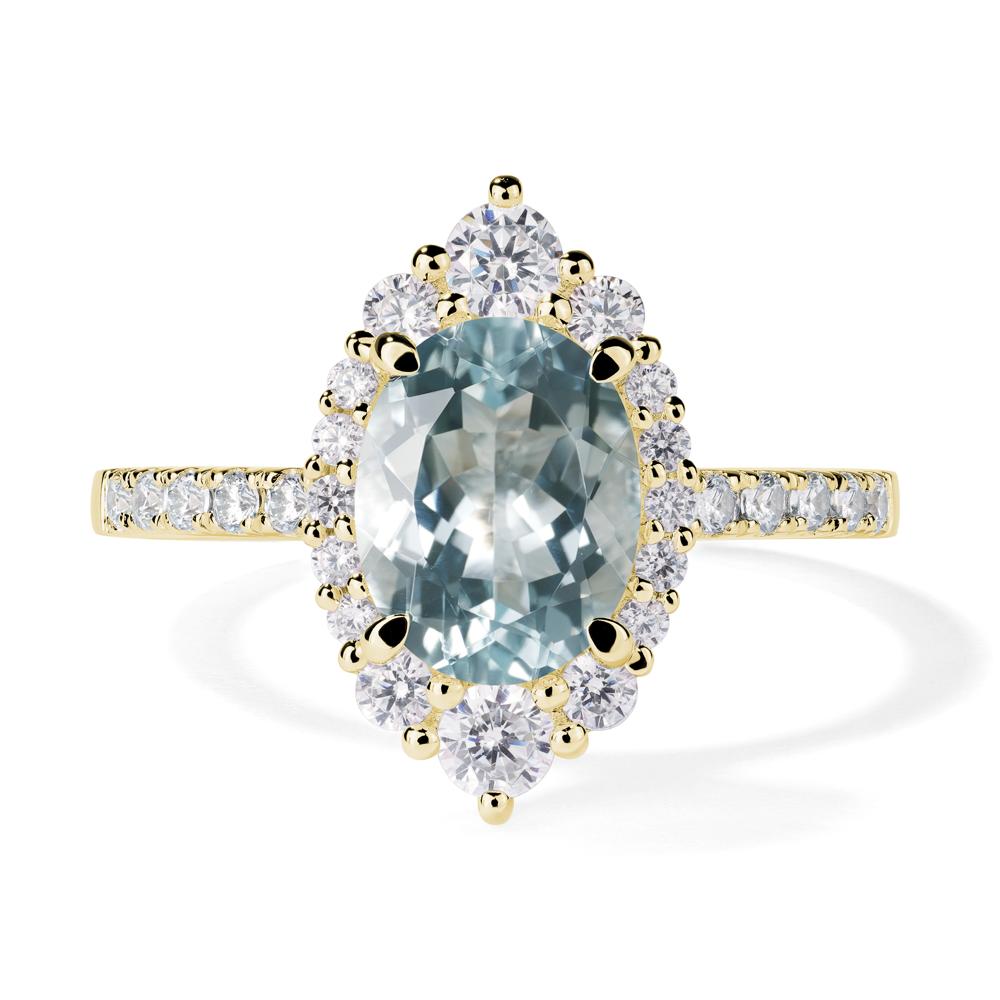 Aquamarine Ring Halo Engagement Ring - LUO Jewelry #metal_18k yellow gold