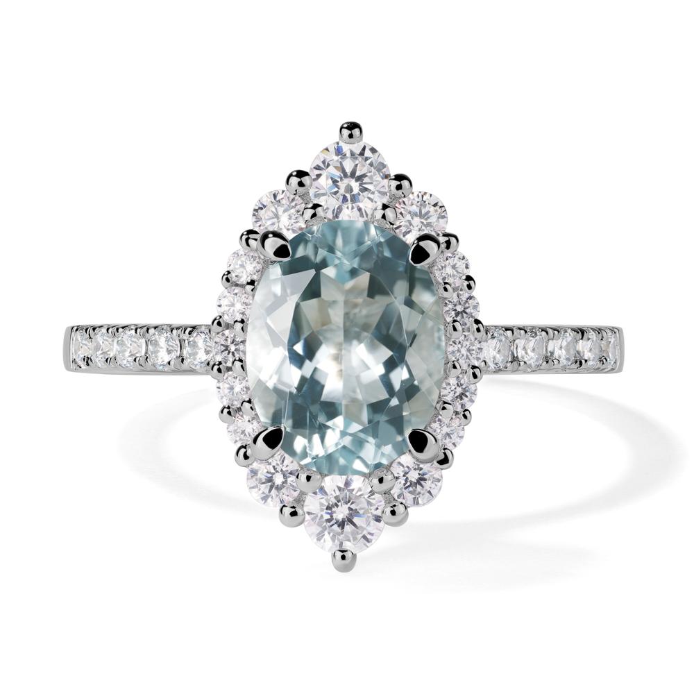 Aquamarine Ring Halo Engagement Ring - LUO Jewelry #metal_platinum