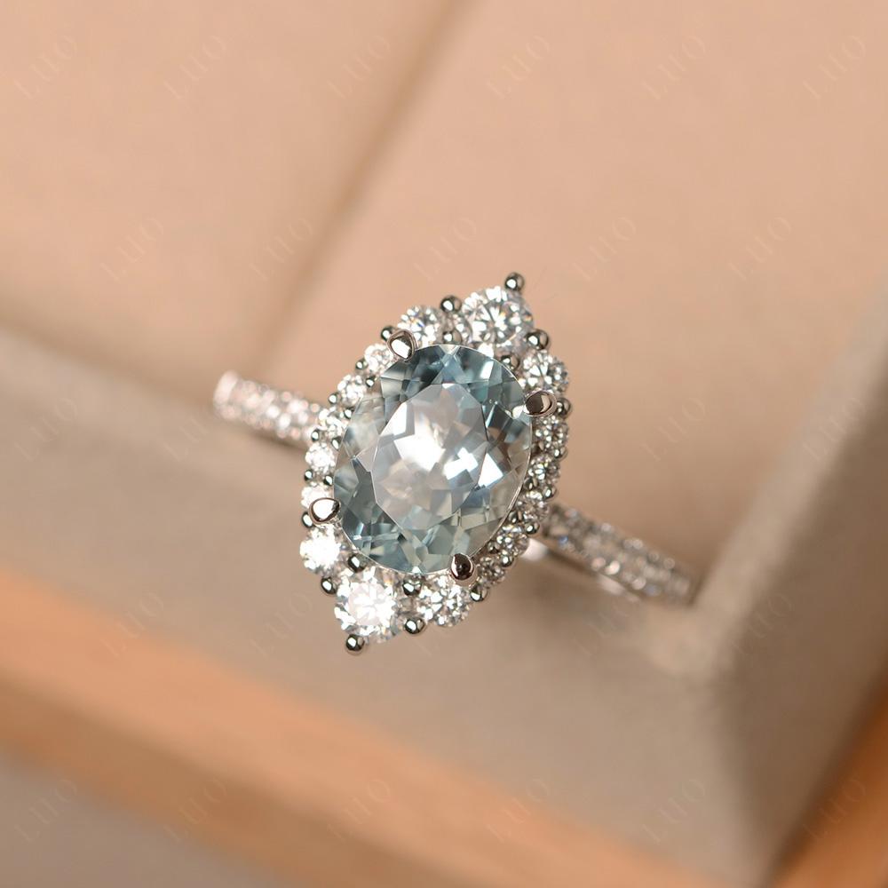 Aquamarine Ring Halo Engagement Ring - LUO Jewelry