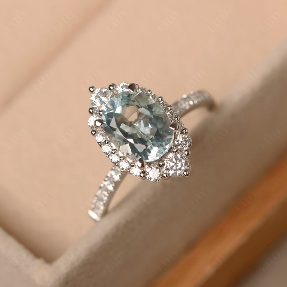 Aquamarine Ring Halo Engagement Ring - LUO Jewelry