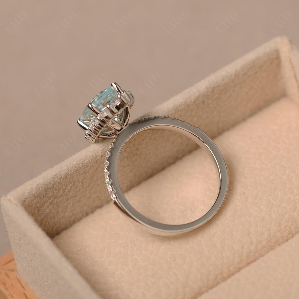 Aquamarine Ring Halo Engagement Ring - LUO Jewelry