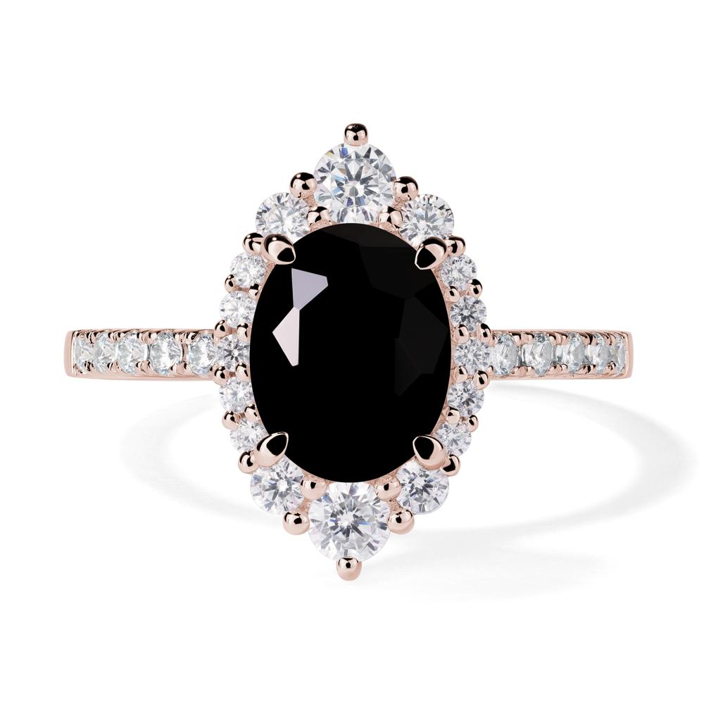 Black Stone Ring Halo Engagement Ring - LUO Jewelry #metal_14k rose gold