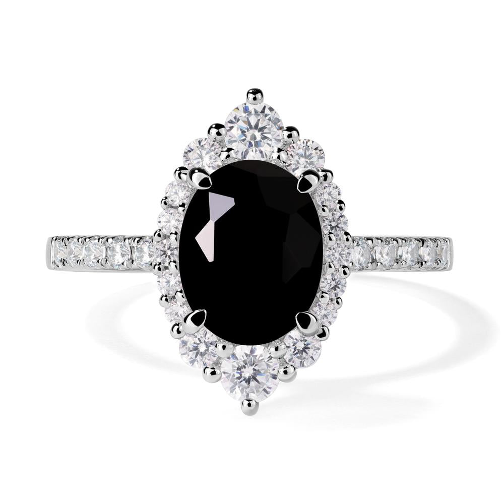 Black Stone Ring Halo Engagement Ring - LUO Jewelry #metal_14k white gold