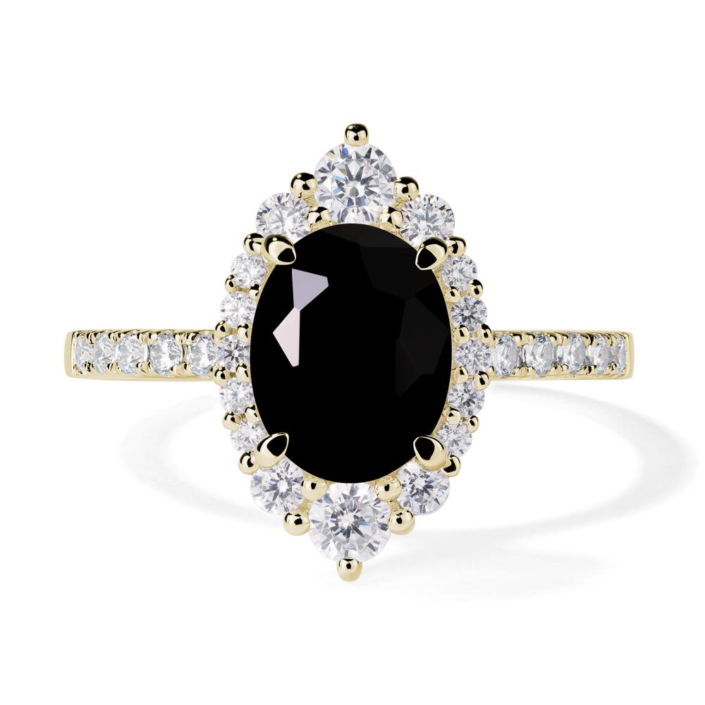 Black Stone Ring Halo Engagement Ring - LUO Jewelry #metal_14k yellow gold