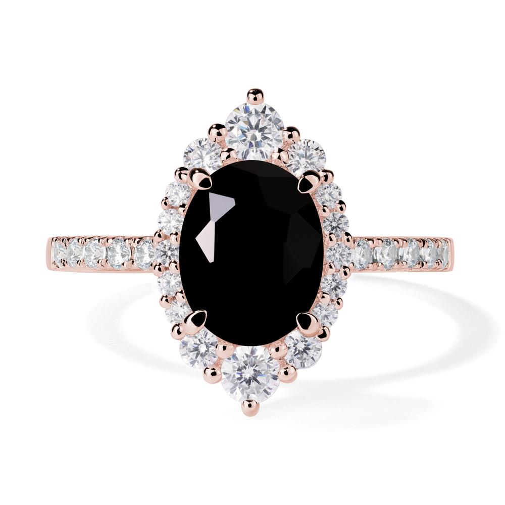 Black Stone Ring Halo Engagement Ring - LUO Jewelry #metal_18k rose gold
