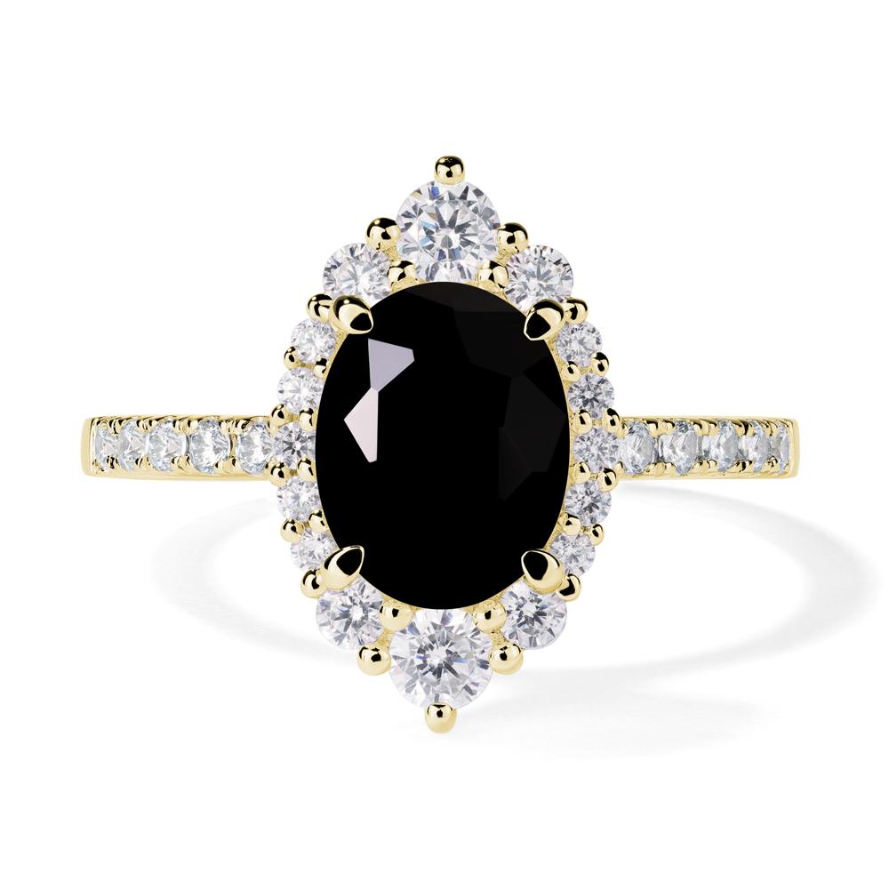 Black Stone Ring Halo Engagement Ring - LUO Jewelry #metal_18k yellow gold