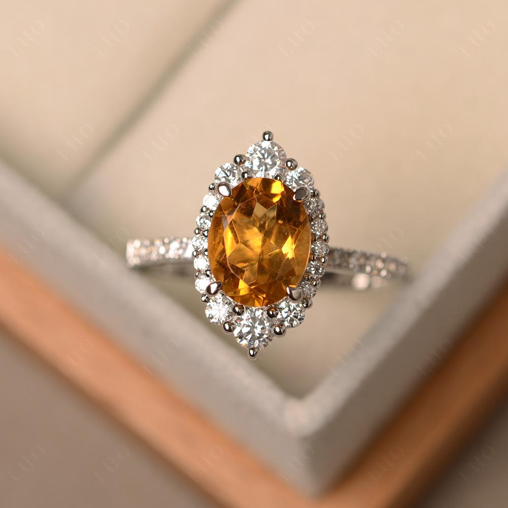 Citrine Ring Halo Engagement Ring - LUO Jewelry