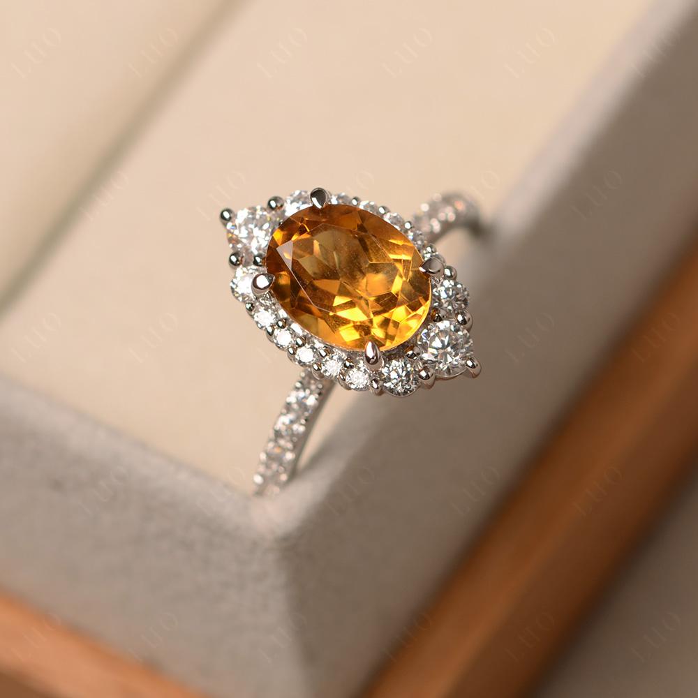 Citrine Ring Halo Engagement Ring - LUO Jewelry