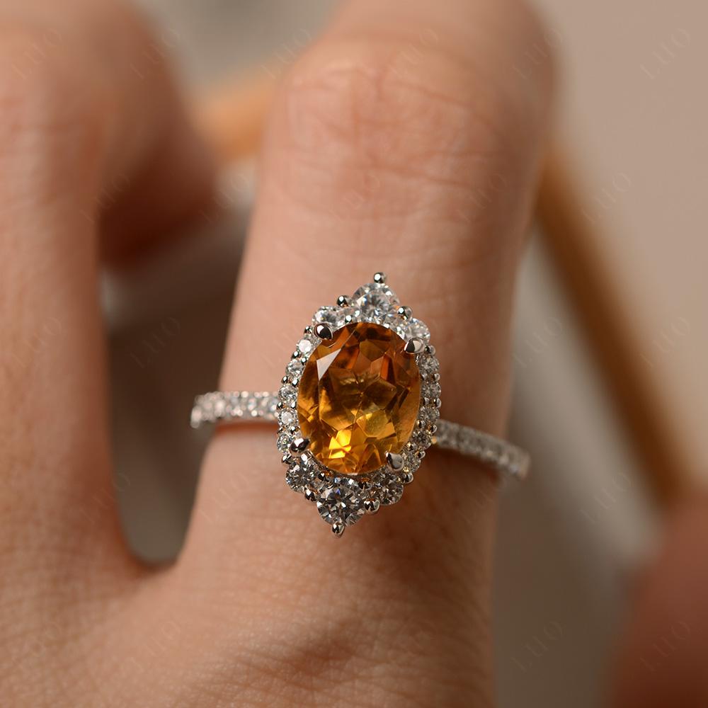 Citrine Ring Halo Engagement Ring - LUO Jewelry