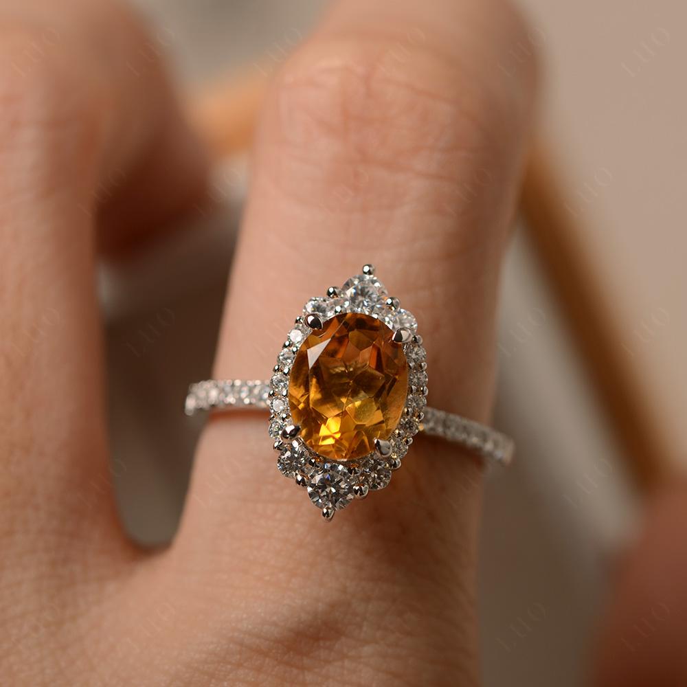Citrine Ring Halo Engagement Ring - LUO Jewelry