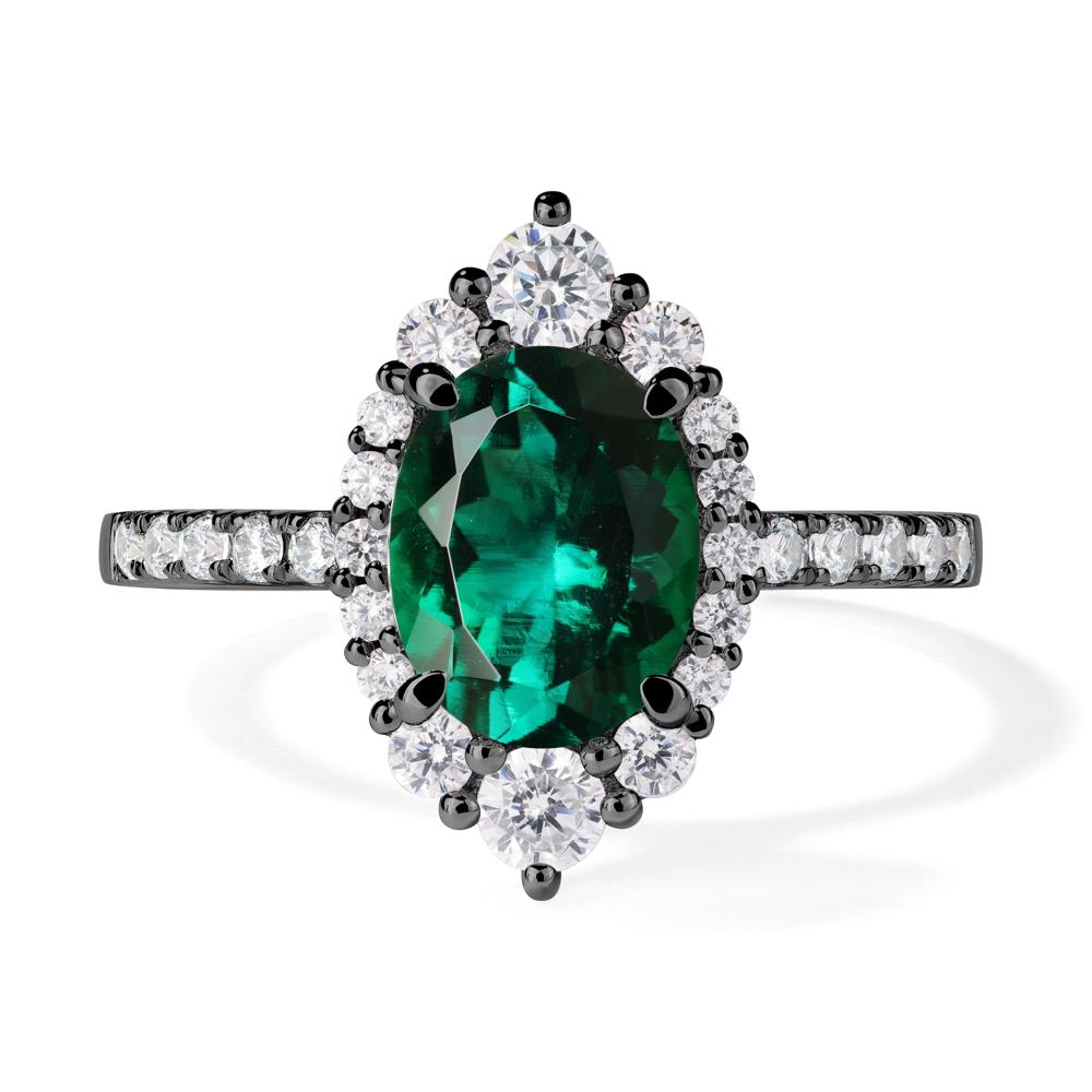 Emerald Ring Halo Engagement Ring - LUO Jewelry #metal_black finish sterling silver