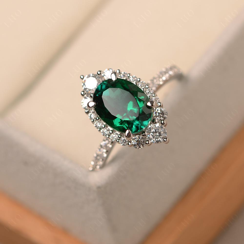 Emerald Ring Halo Engagement Ring - LUO Jewelry