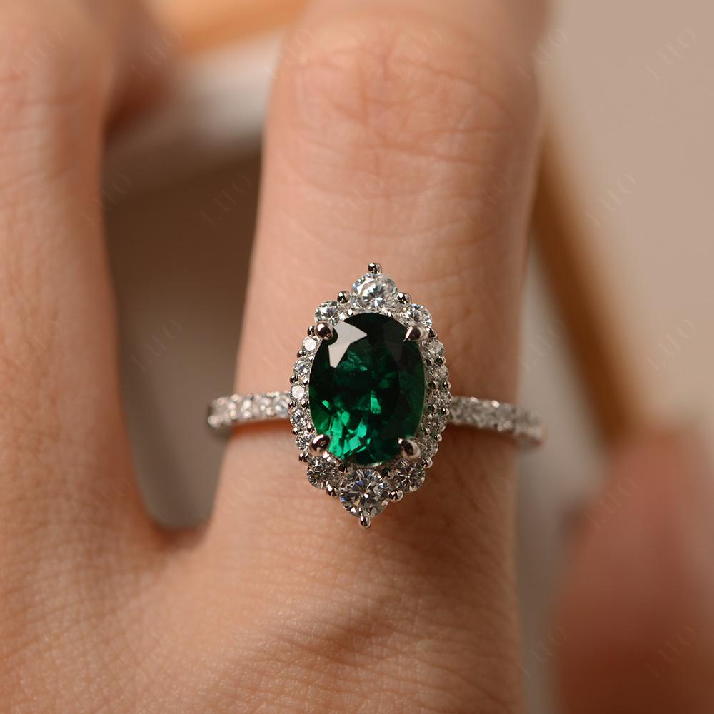 Emerald Ring Halo Engagement Ring - LUO Jewelry