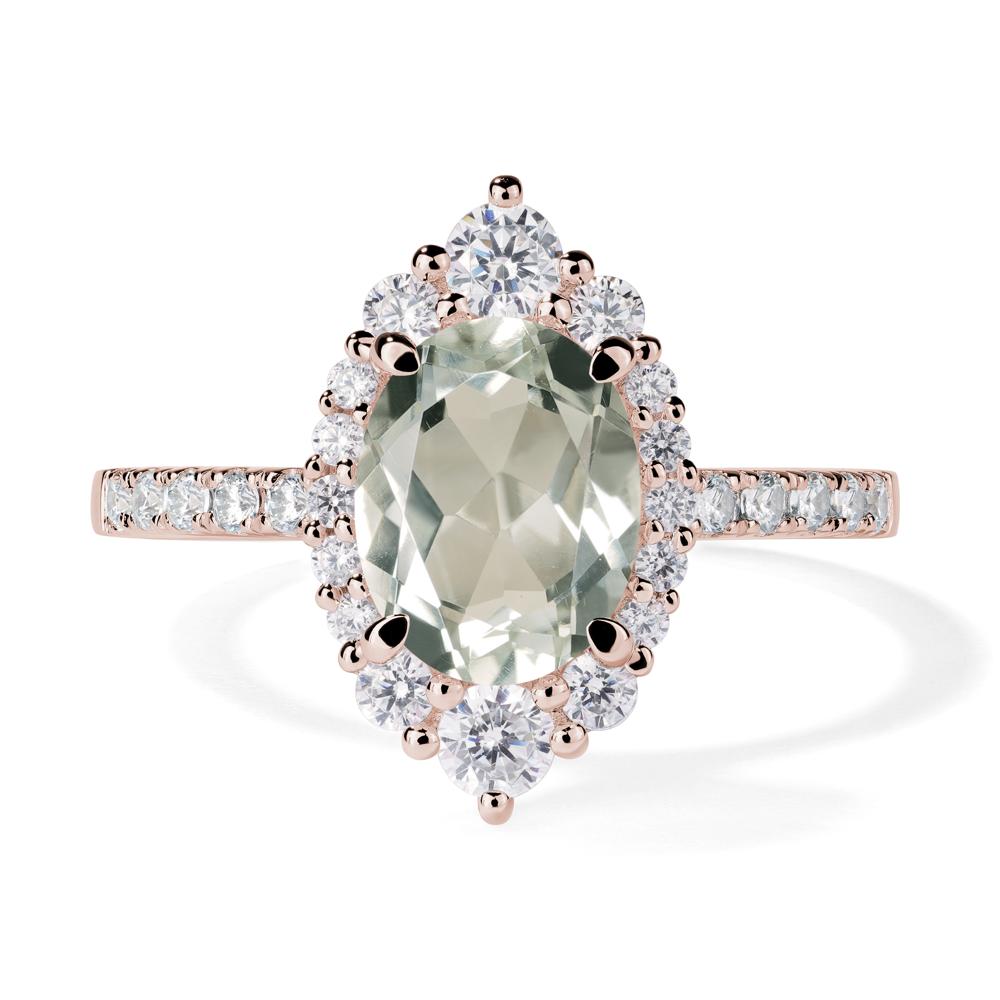 Green Amethyst Ring Halo Engagement Ring - LUO Jewelry #metal_14k rose gold