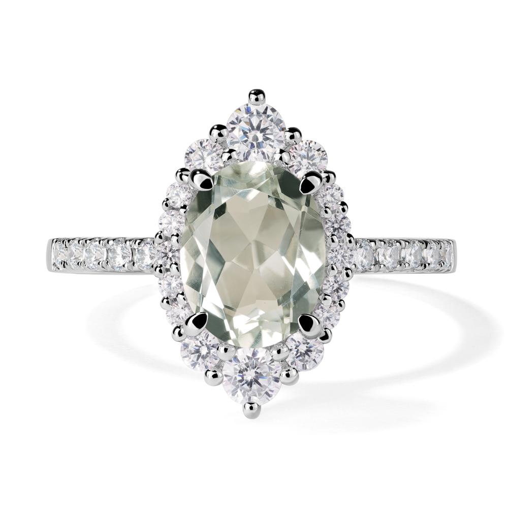 Green Amethyst Ring Halo Engagement Ring - LUO Jewelry #metal_14k white gold
