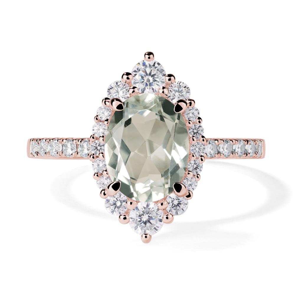 Green Amethyst Ring Halo Engagement Ring - LUO Jewelry #metal_18k rose gold