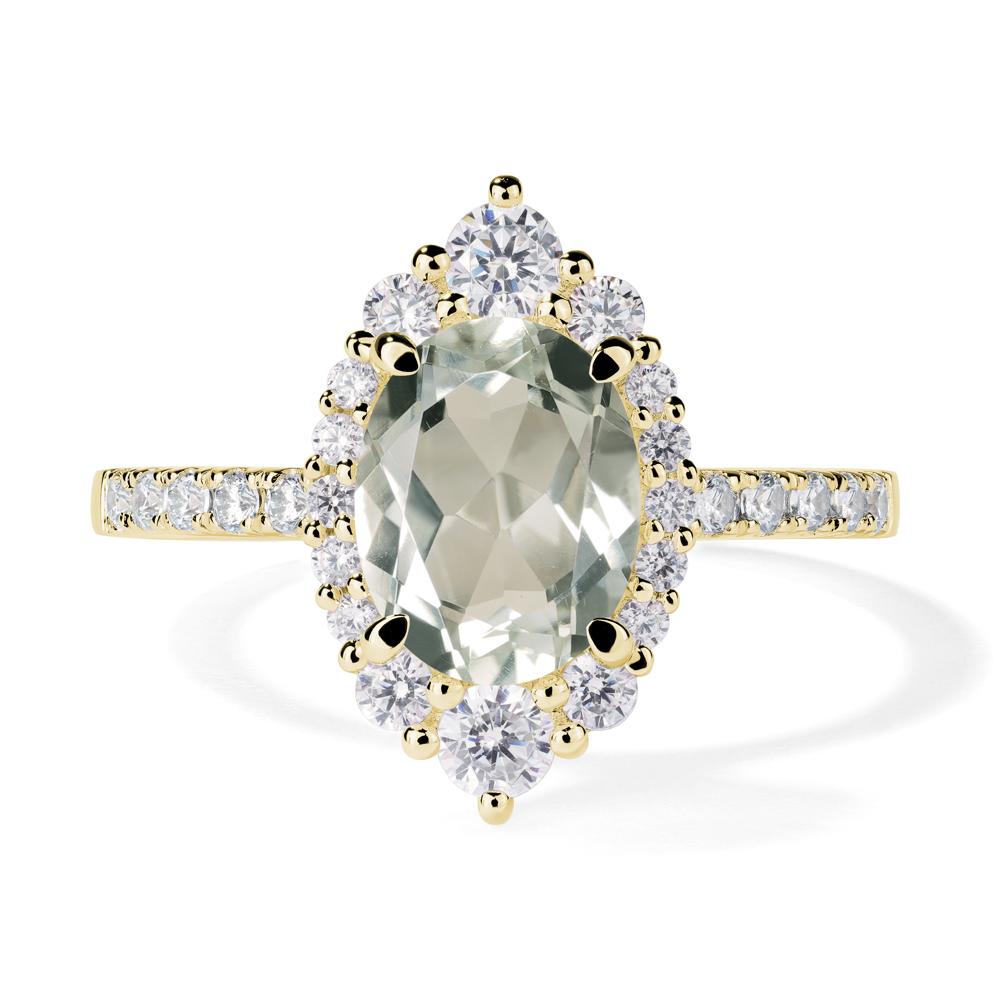 Green Amethyst Ring Halo Engagement Ring - LUO Jewelry #metal_18k yellow gold