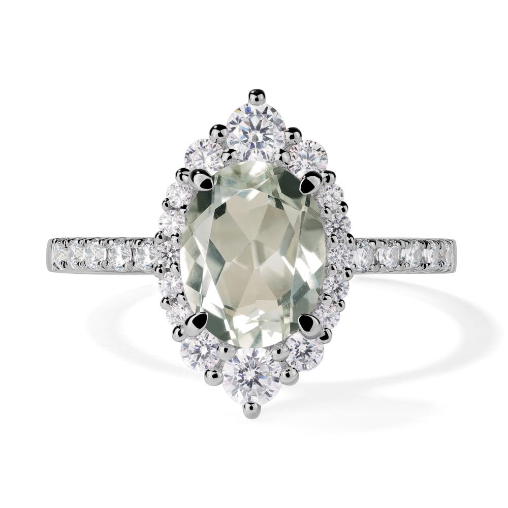 Green Amethyst Ring Halo Engagement Ring - LUO Jewelry #metal_platinum